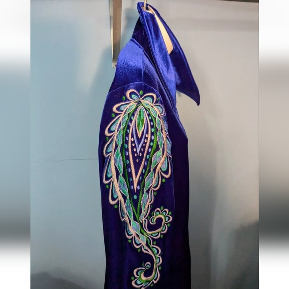Vintage Bob Mackie Wearable Art MD Blue Embroidered Velvet Full Zip Jacket #W21 - Picture 10 of 14